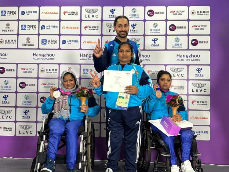 Women Powerlifter Zainab Khatoon bags a silver medal and Rajkumari wins a bronze at Asia Para Games 2023; making the nation and their coach proud