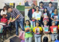 Distribution of educational materials by Rotaract Club of Pune Baner and various collaborating Rotaract clubs at Sishu Vihar Primary School of Pune University Branch